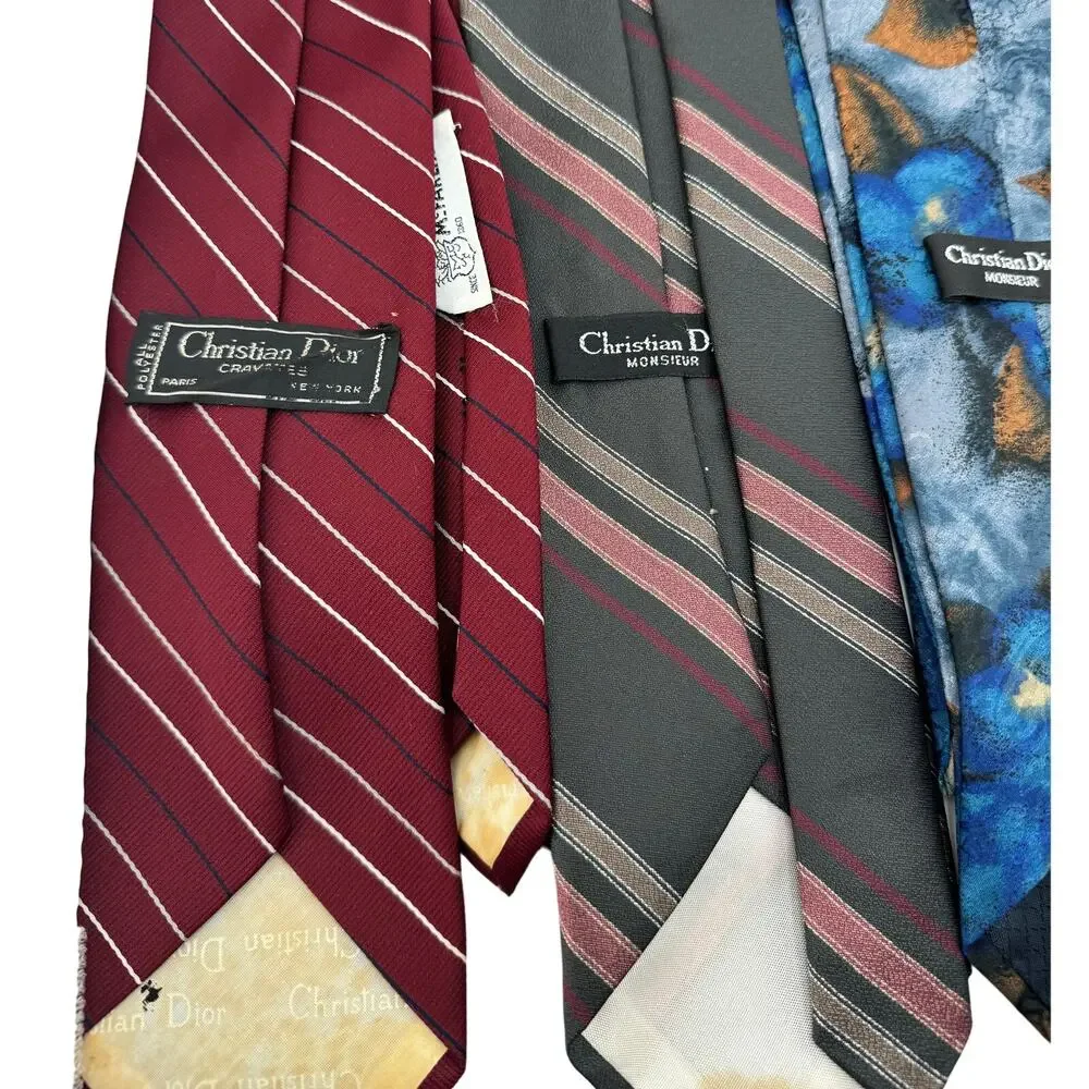 Set Of 4 Vintage Christian Dior Monsieur Mens Neck‎ Ties Striped Floral - Picture 7 of 9
